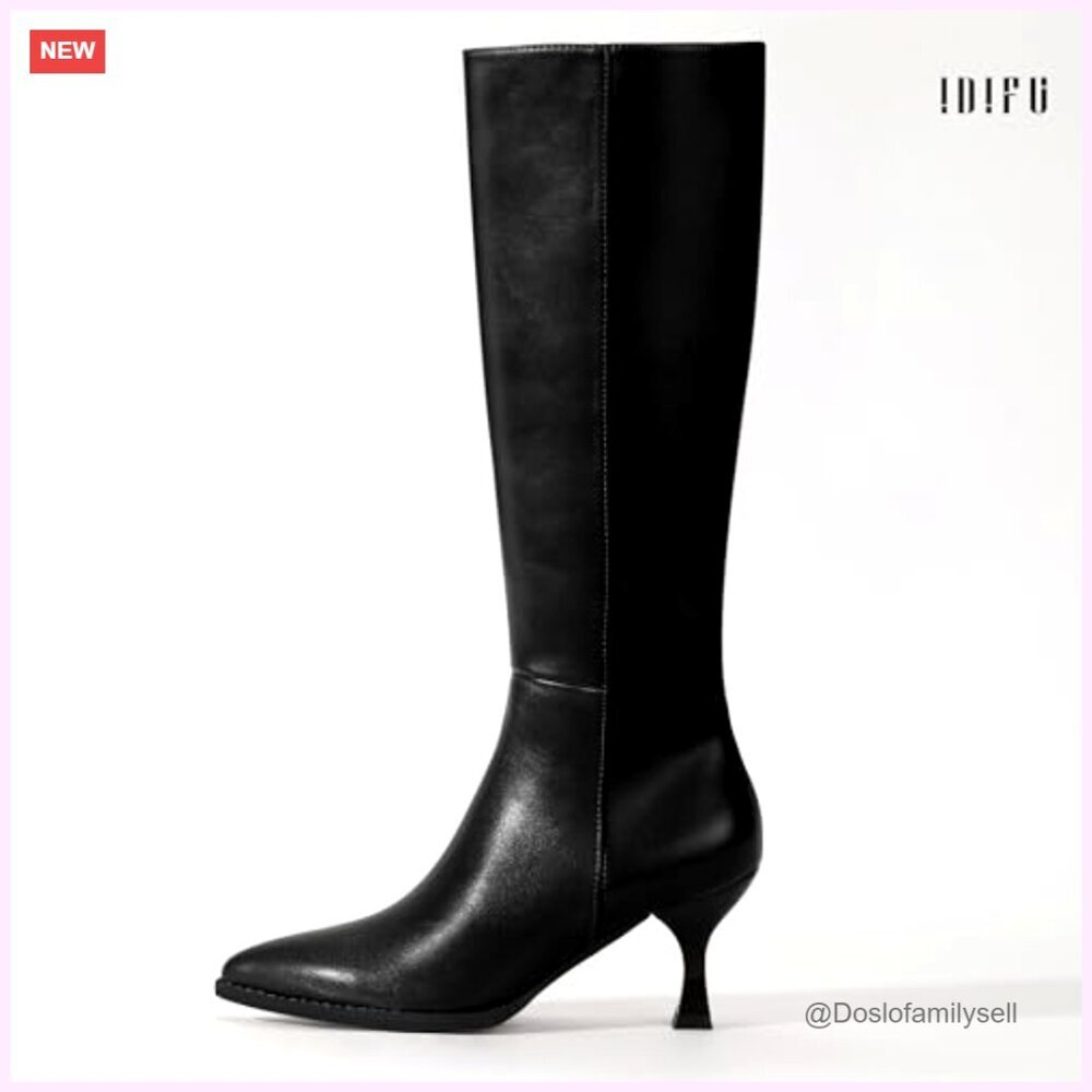 Knee High Boots Pointed Toe Low Kitten Heel Side Zipper Dressy Fall Fashion - Picture 6 of 7